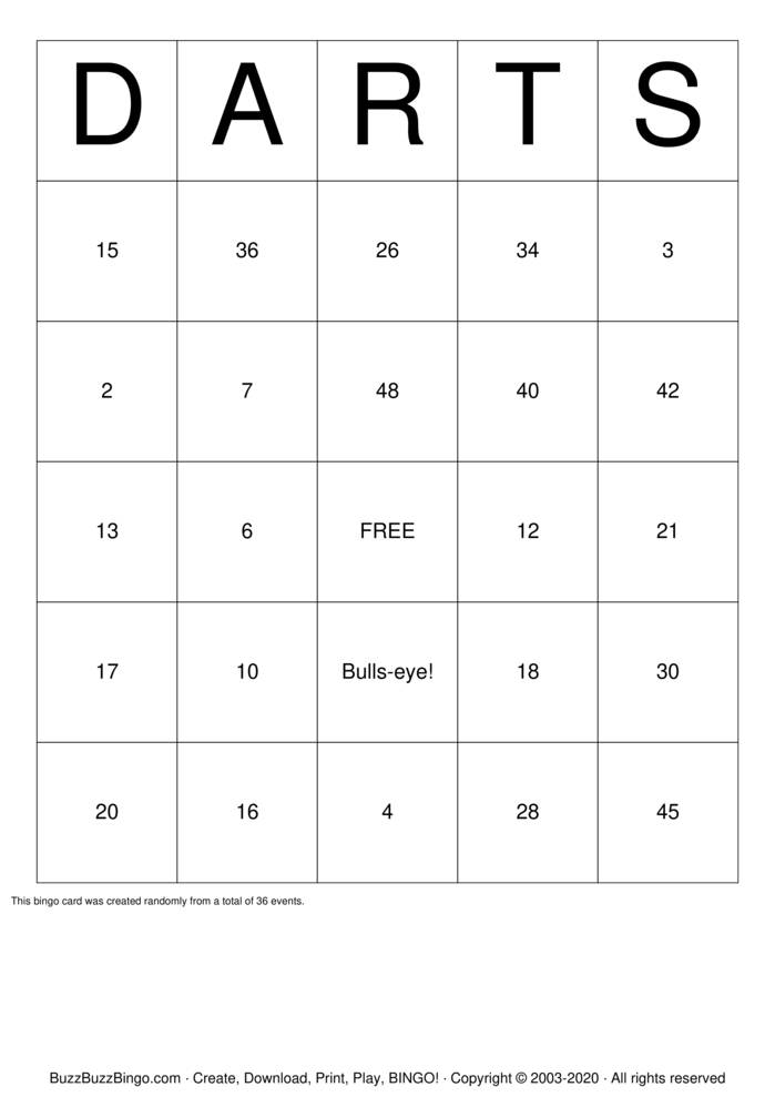 Download Free Darts Bingo Cards