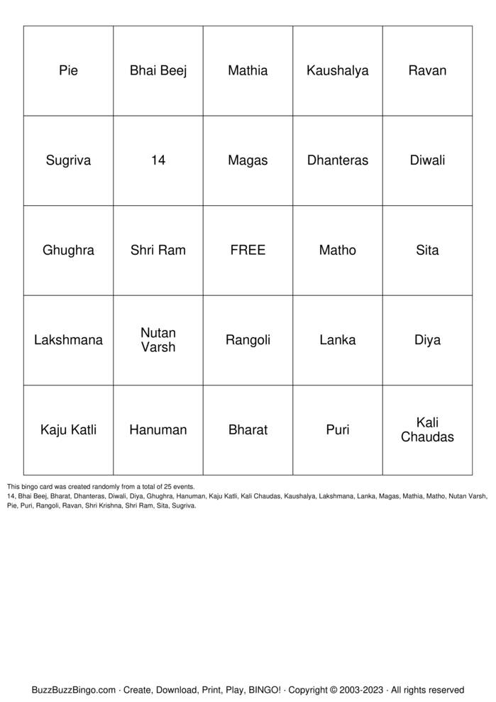 Diwali Bingo Bingo Cards to Download, Print and Customize!