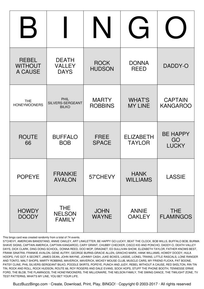 FABULOUS 50s Bingo Cards to Download, Print and Customize!