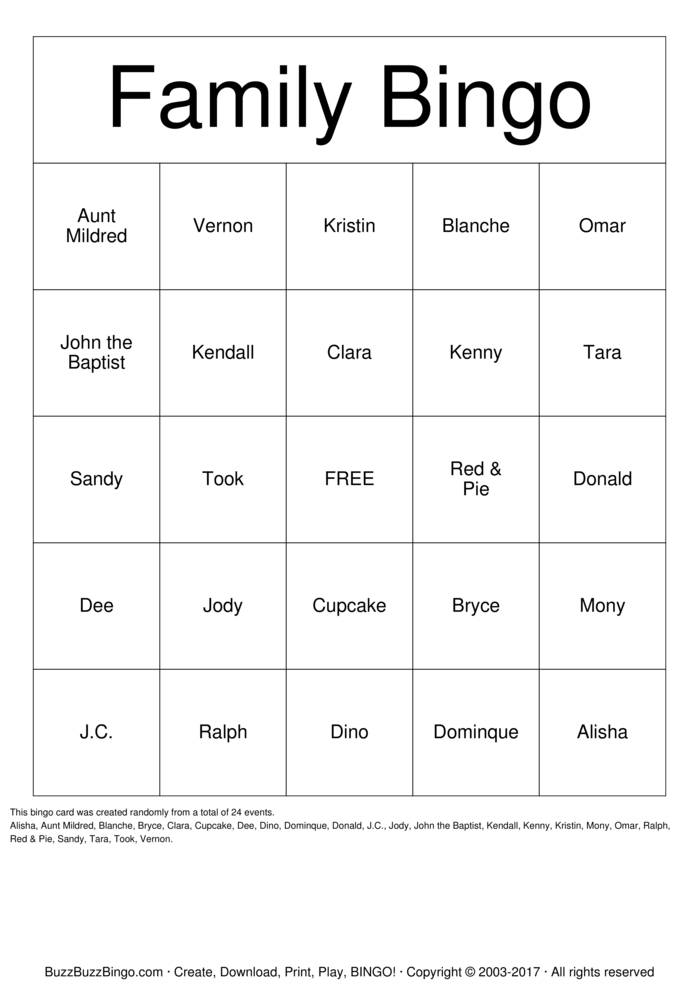 Family Bingo Bingo Cards to Download, Print and Customize!