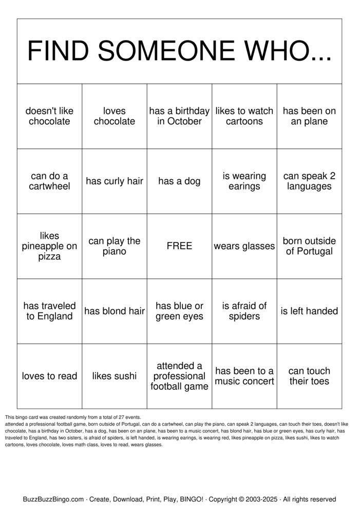 Download Free Find Someone Who.. Bingo Cards Download Free Find Someone Who.. Bingo Cards