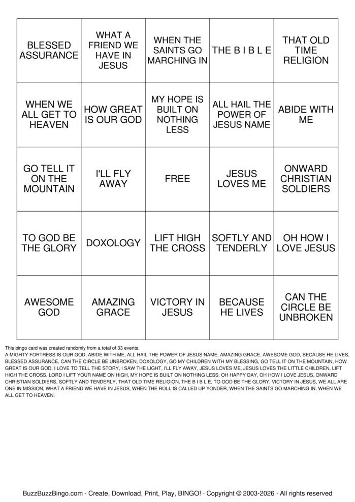Download Free HYMN SINGO Bingo Cards