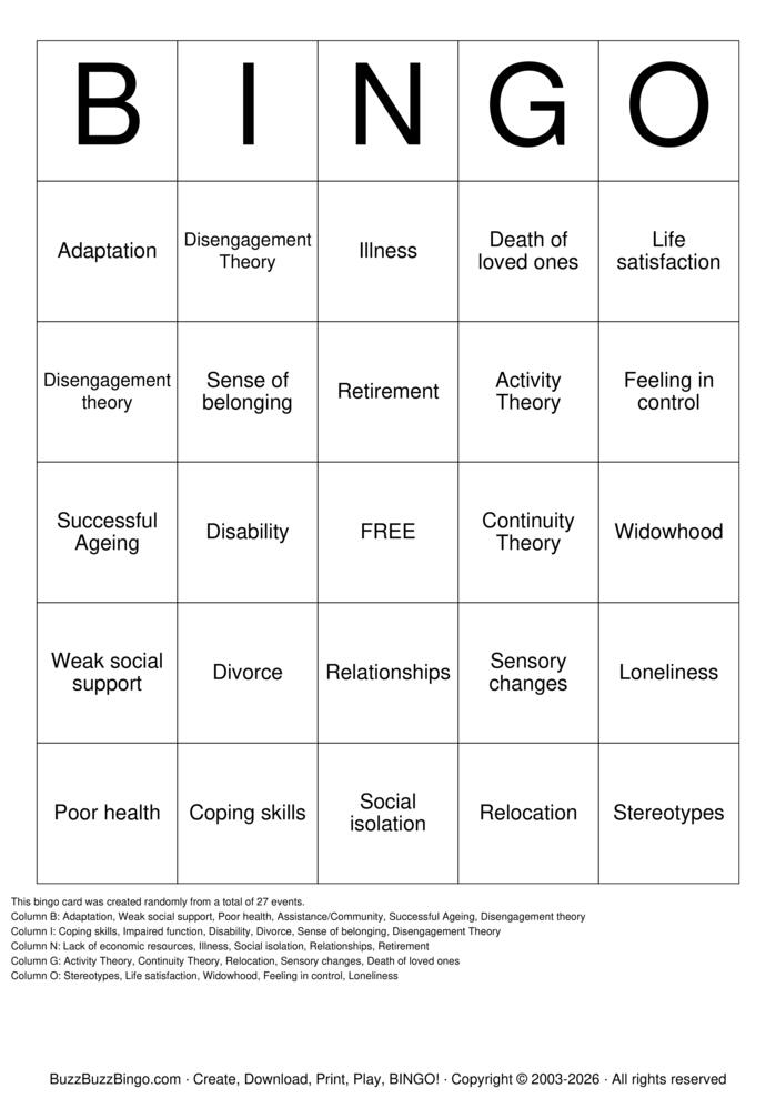 Download Free Healthy Aging  Bingo Cards