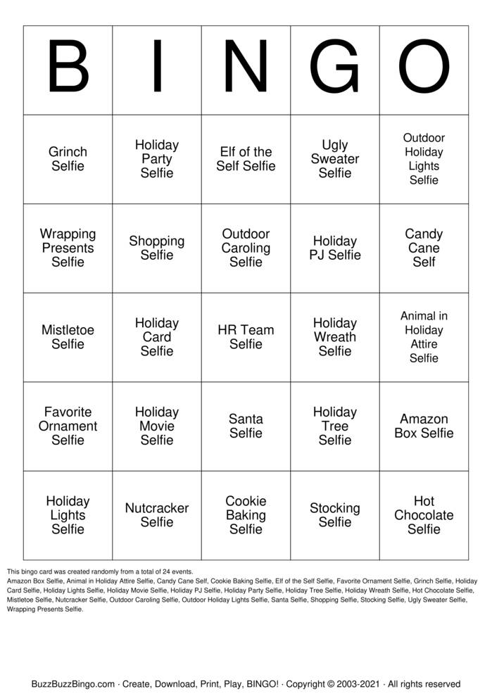 Download Free Holiday Selfie Bingo Bingo Cards Download Free Holiday Selfie Bingo Bingo Cards
