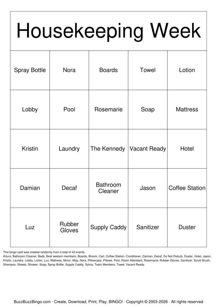 Download Free Housekeeping Bingo Cards Download Free Housekeeping Bingo Cards
