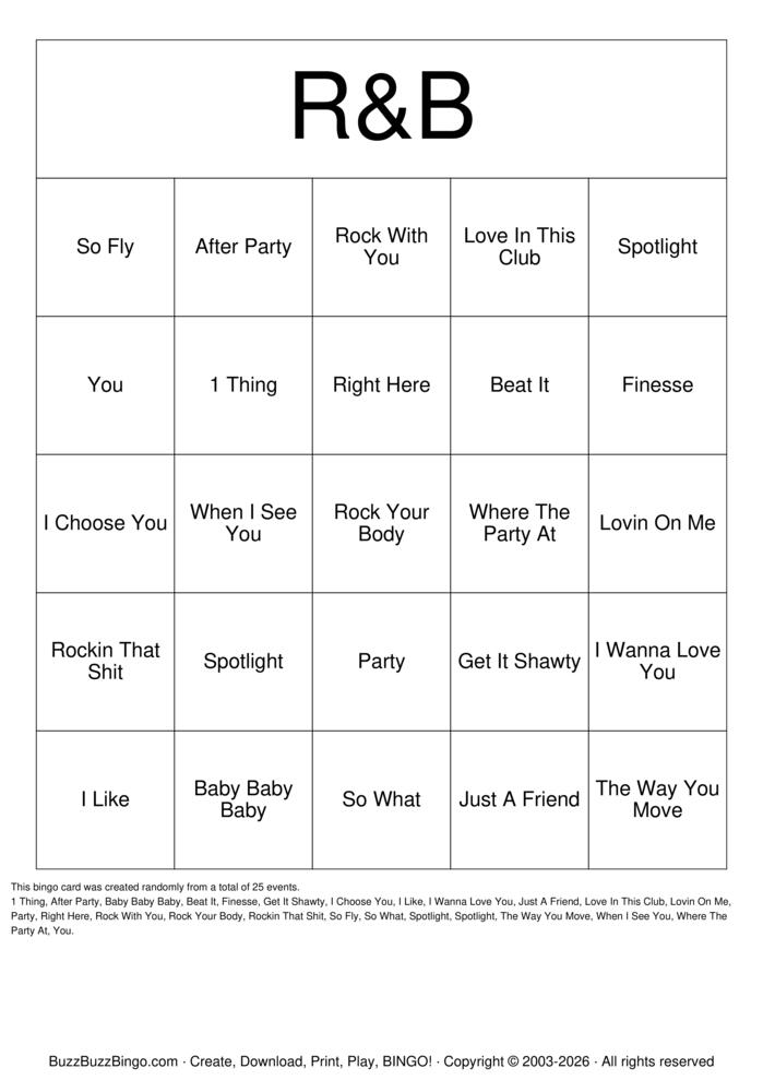 Download Free R&B Bingo Cards