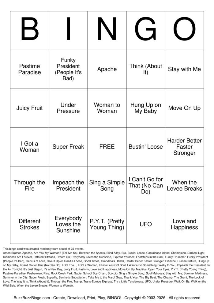 Download Free Sampled in Hip-Hop Titles Bingo Cards