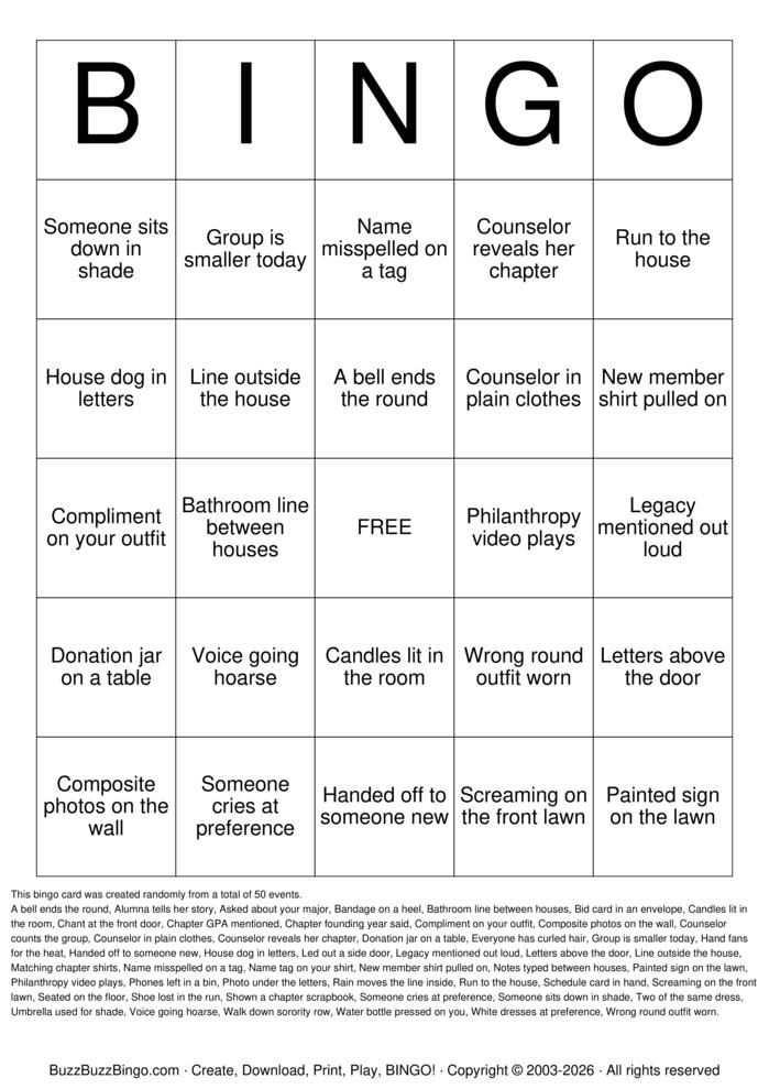 Download Free Sorority Recruitment Bingo Cards Download Free Sorority Recruitment Bingo Cards