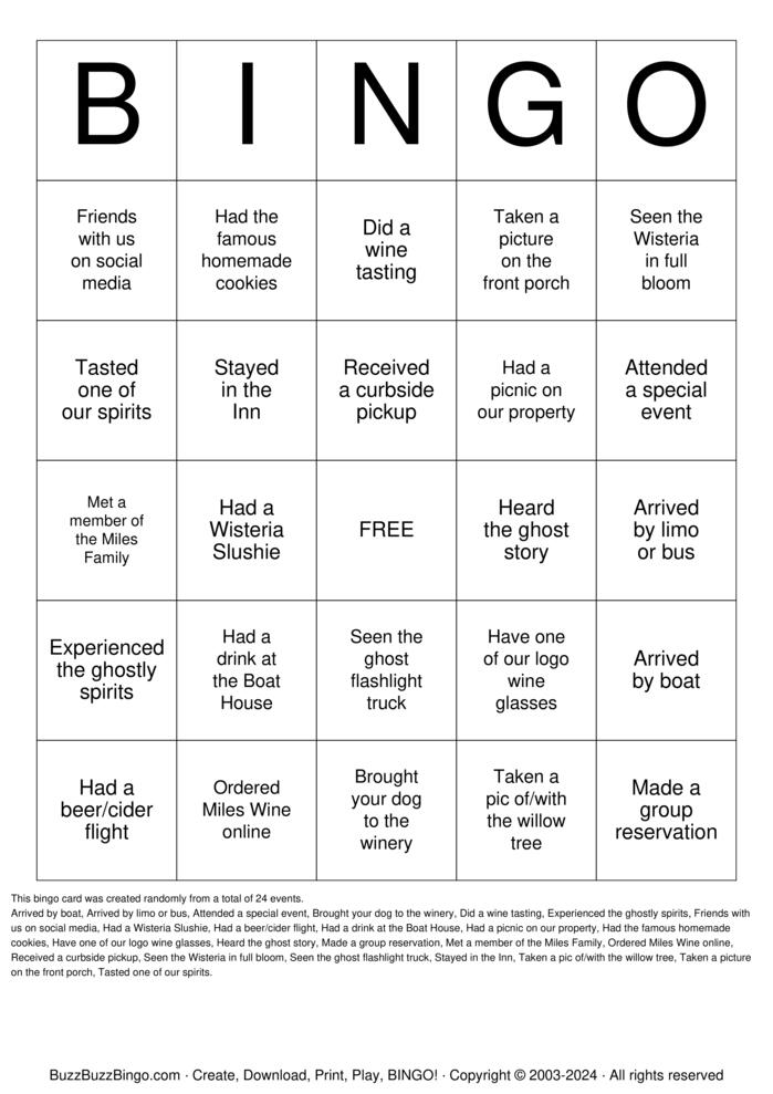Download Free wine party Bingo Bingo Cards