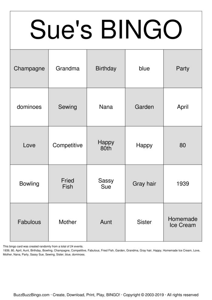 Download Free 80th Birthday  Bingo Cards