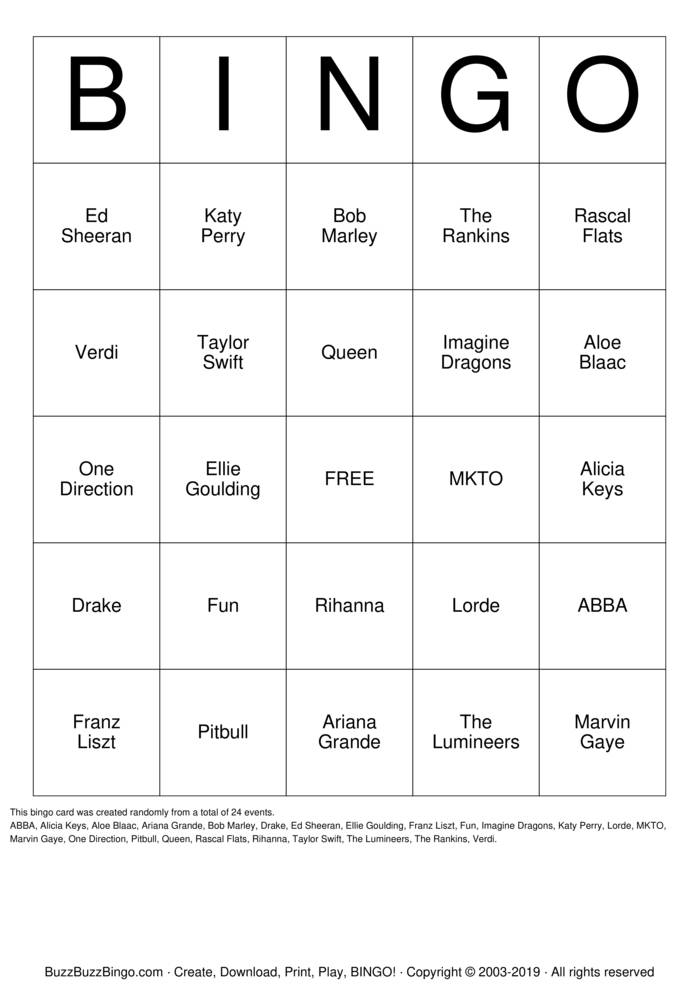 Download Free Abba Bingo Cards
