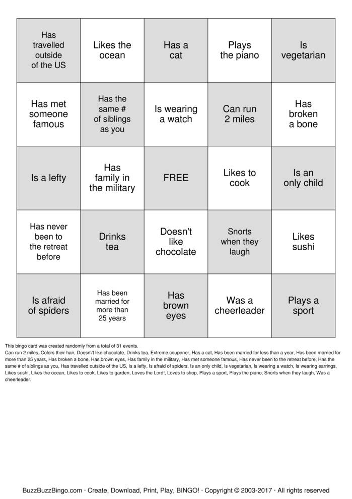 Download Free Custom Bingo Cards