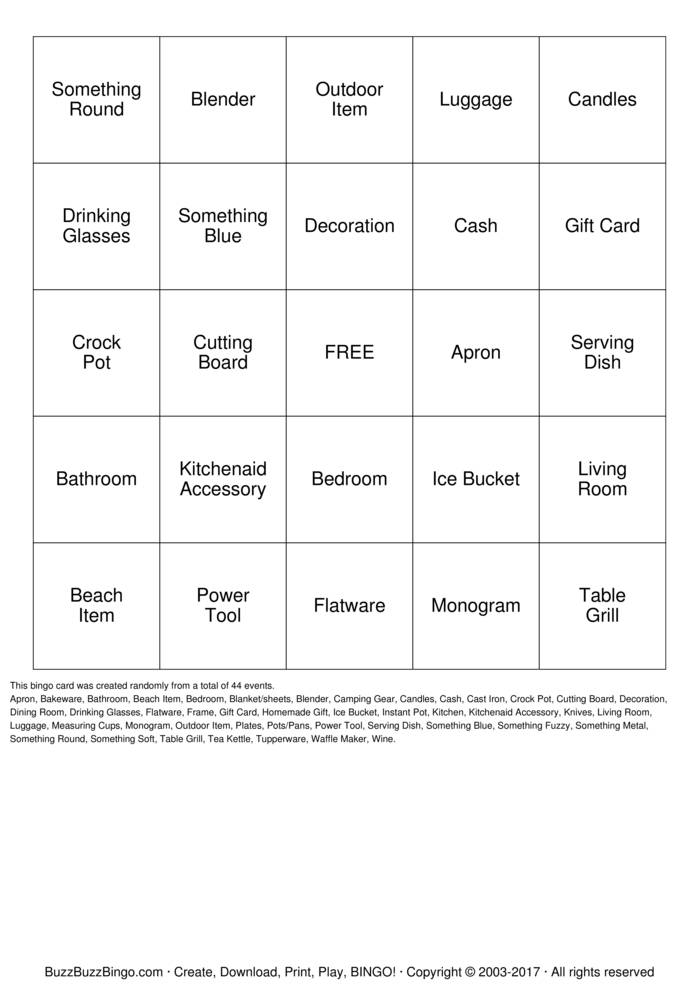 Bridal Bingo Bingo Cards to Download, Print and Customize!