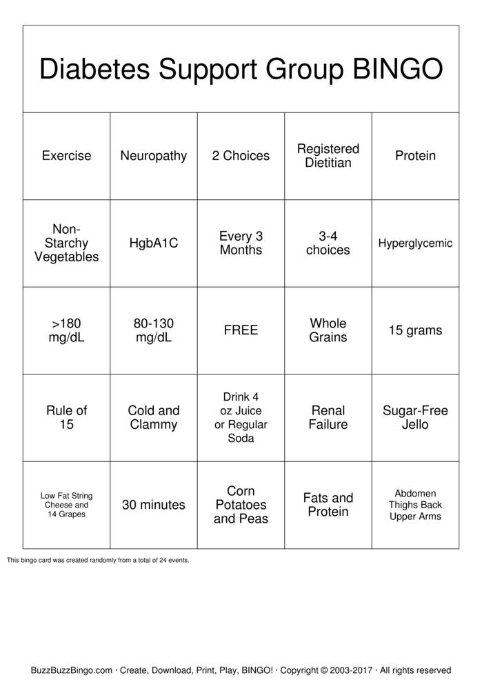 Diabetes Bingo Cards to Download, Print and Customize!