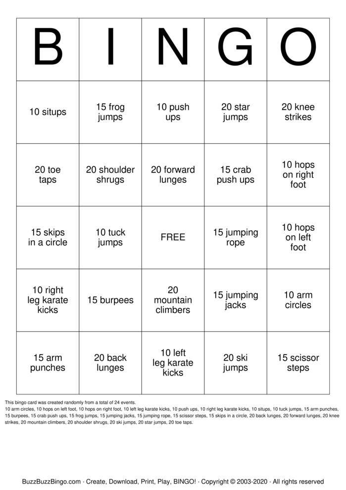 Download Free FITINGO # 1 Bingo Cards
