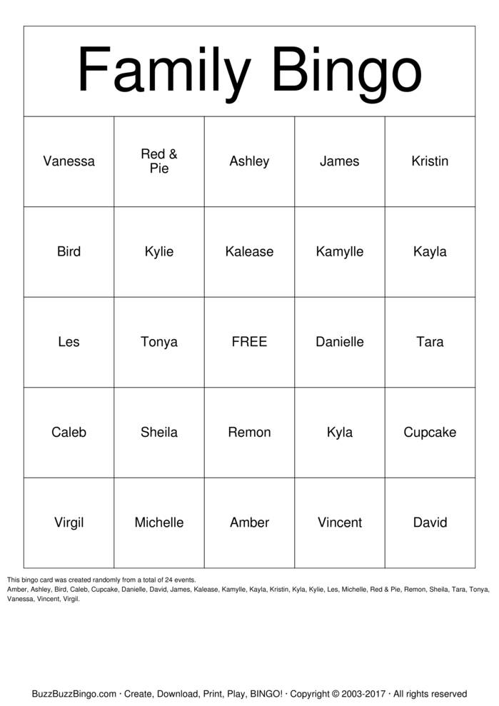 Family Bingo Bingo Cards to Download, Print and Customize!