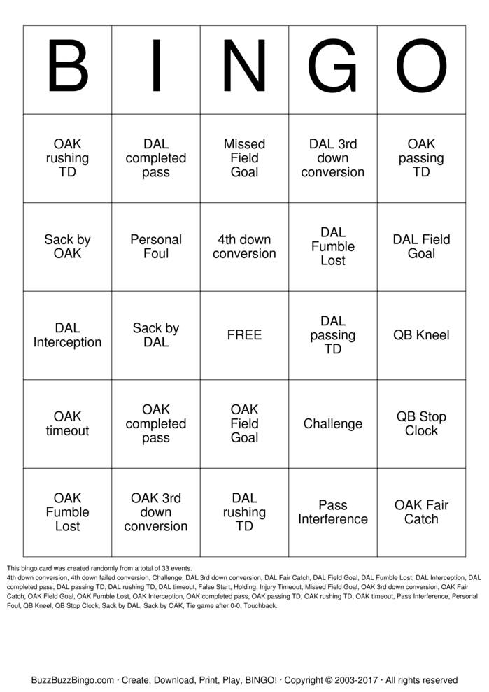 Download Free Football Bingo Cards