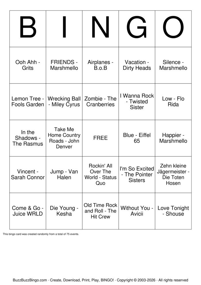 Download Free Gen Y Music Bingo Cards Download Free Gen Y Music Bingo Cards