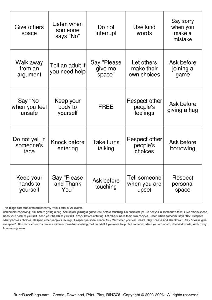 Download Free Healthy boundaries Bingo Cards
