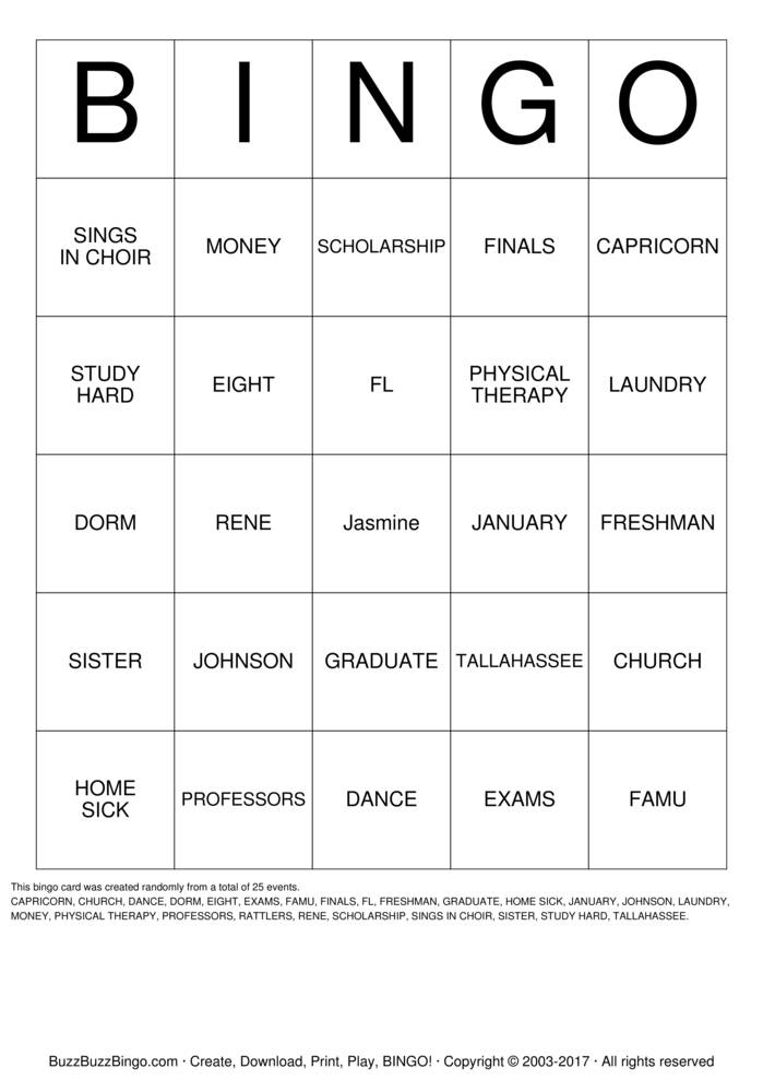 Download Free JASMINE'S COLLEGE BOUND Bingo Cards Download Free JASMINE'S COLLEGE BOUND Bingo Cards