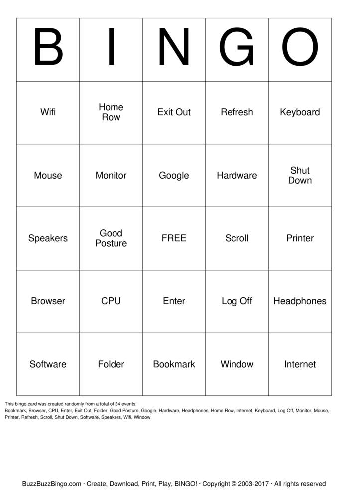 Download Free Keyboarding Bingo Cards