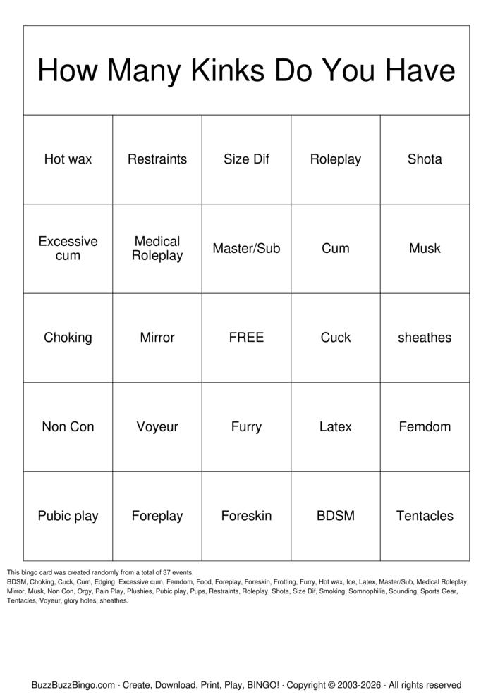 Download Free  Kink Bingo Bingo Cards