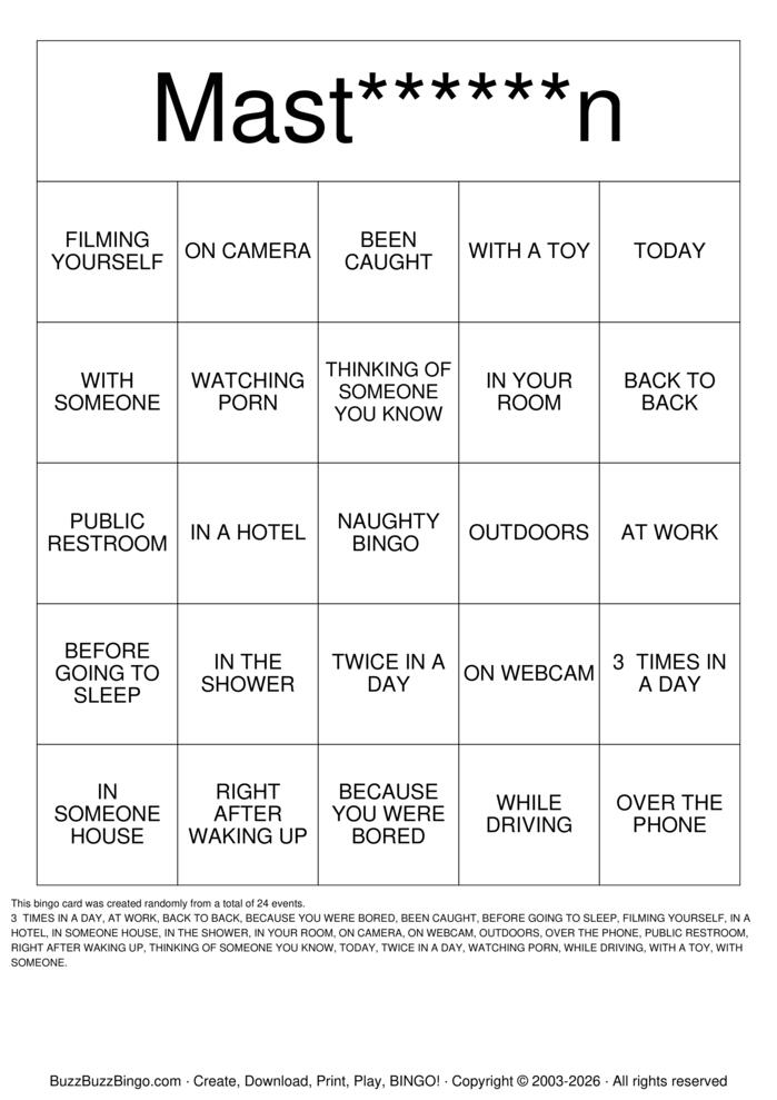 Download Free MASTURBATE Bingo Cards
