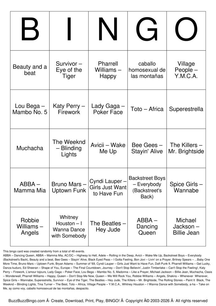 Download Free MUSICAL BINGO Bingo Cards