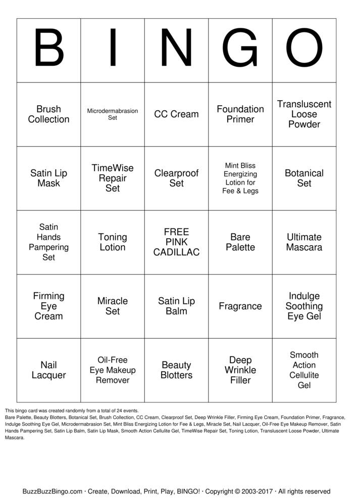 Download Free MaryKay BINGO Bingo Cards Download Free MaryKay BINGO Bingo Cards