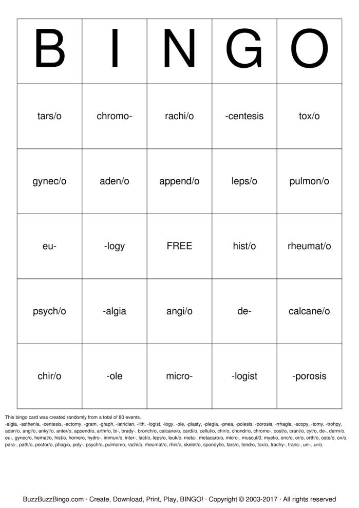 Download Free Medical  Bingo Cards
