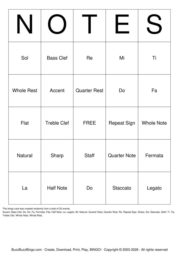 Download Free Music Note Bingo Cards Download Free Music Note Bingo Cards