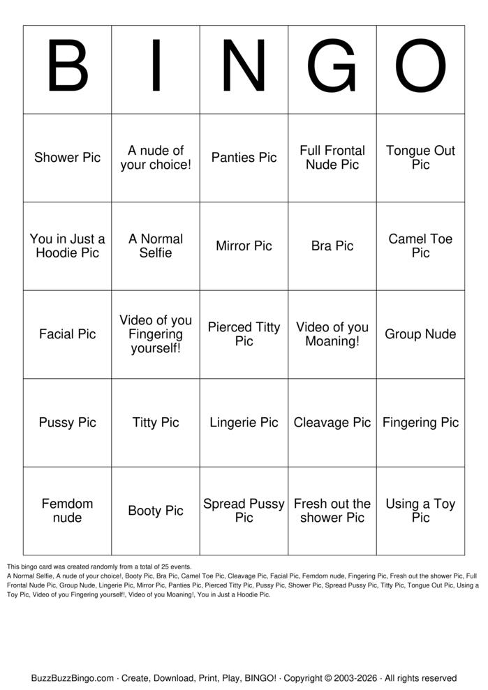 Download Free Nudes Bingo Cards
