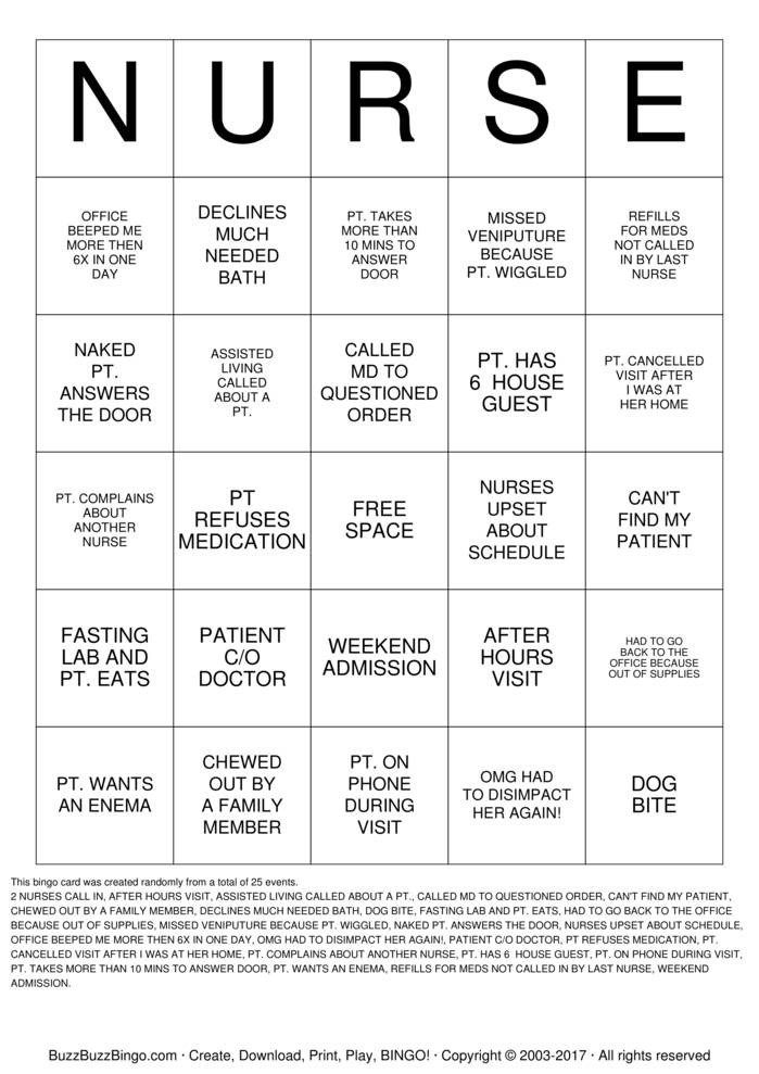Download Free Nurse Bingo Cards Download Free Nurse Bingo Cards