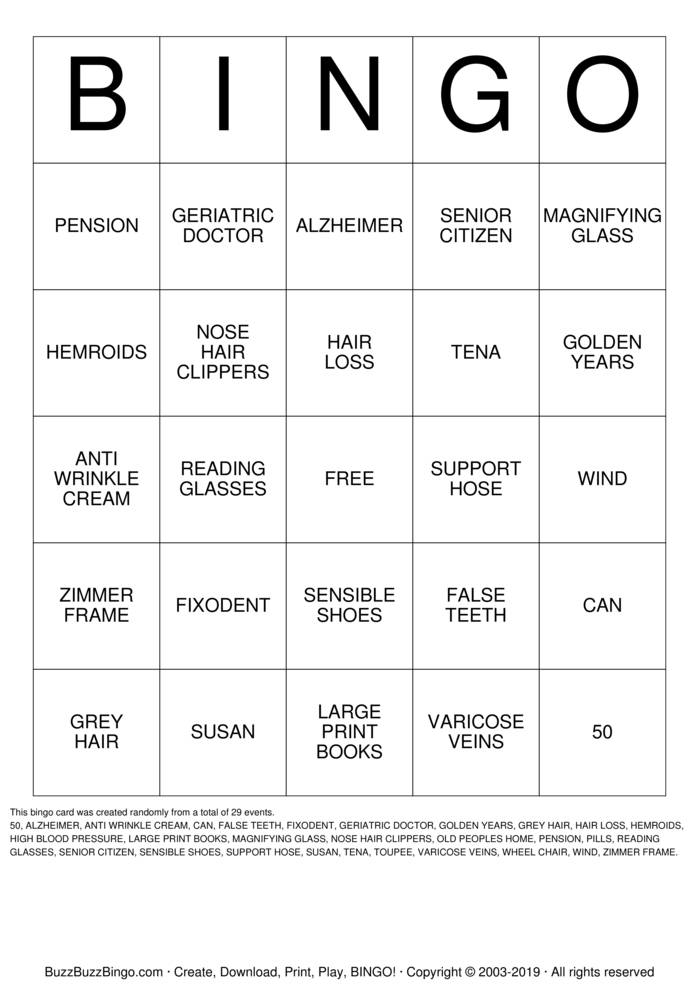 OVER THE HILL Bingo Cards to Download, Print and Customize!