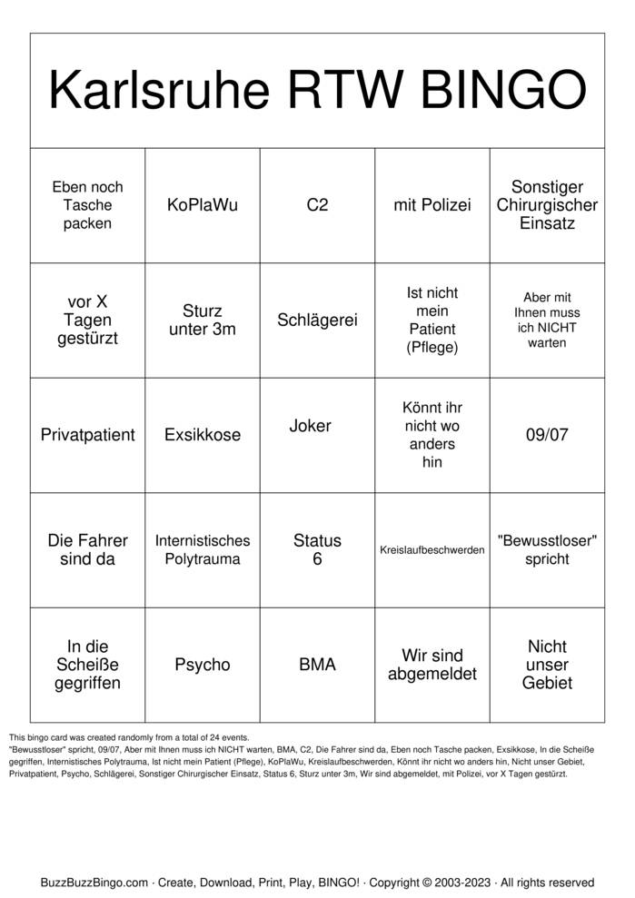 Download Free Rettungsdienst Bingo Karlsruhe Bingo Cards