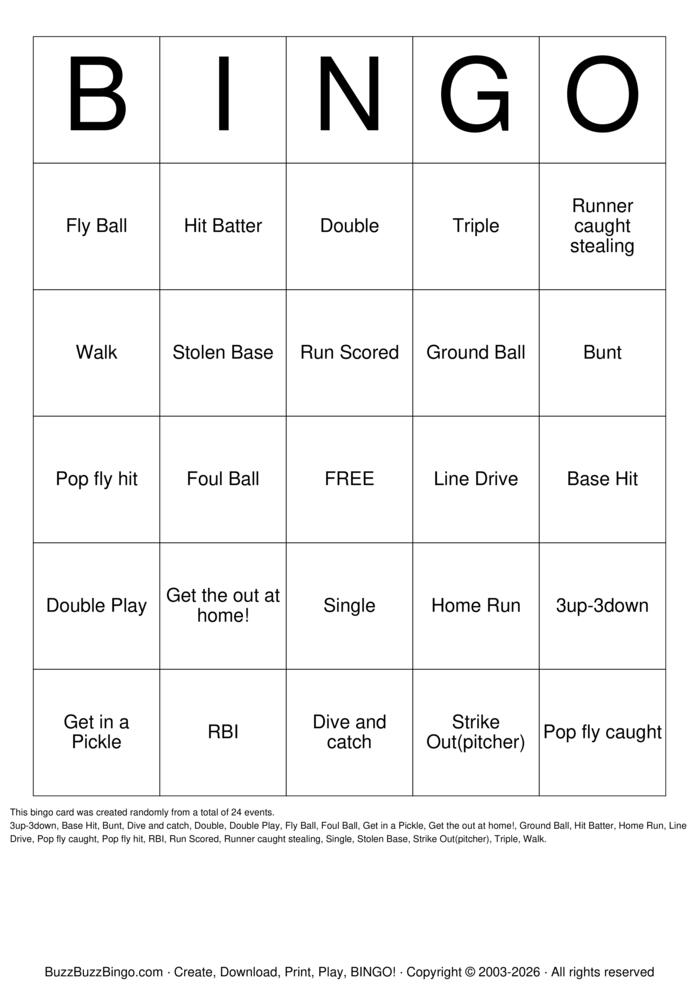 Download Free Softball Bingo Bingo Cards