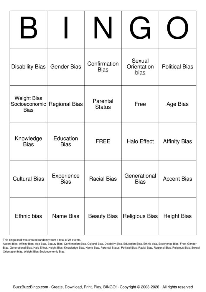 Download Free Unconscious BIAS BINGO Bingo Cards Download Free Unconscious BIAS BINGO Bingo Cards