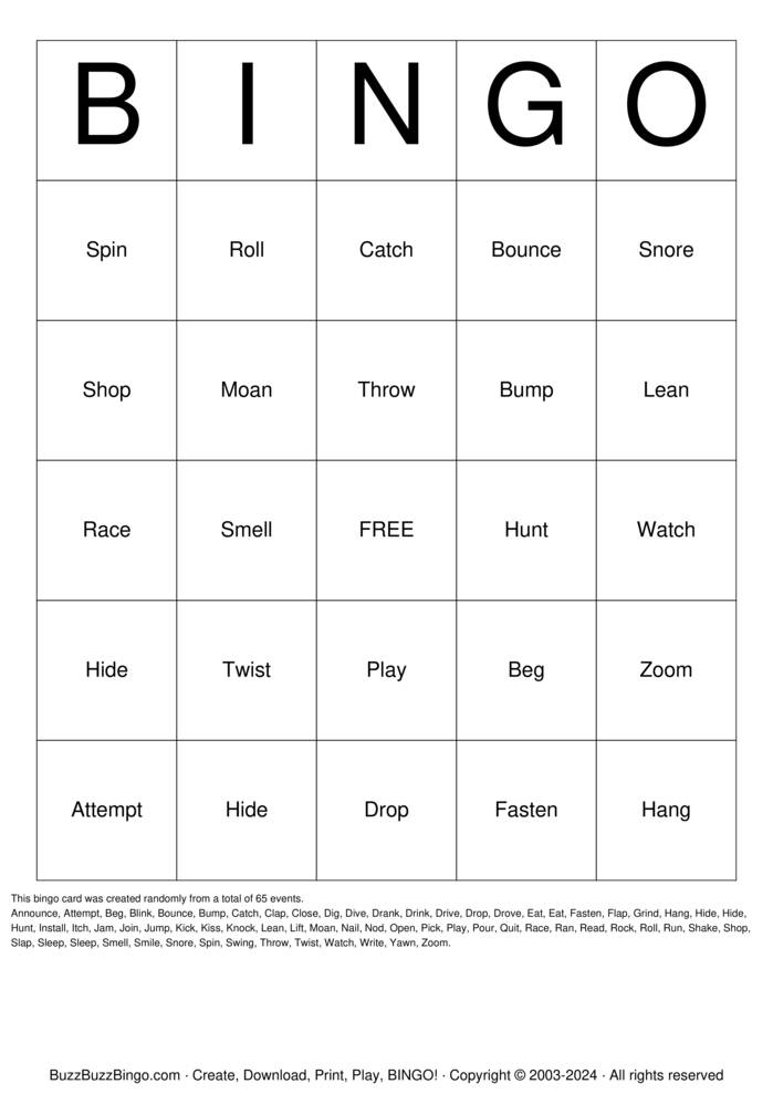Download Free Verbs Bingo Cards