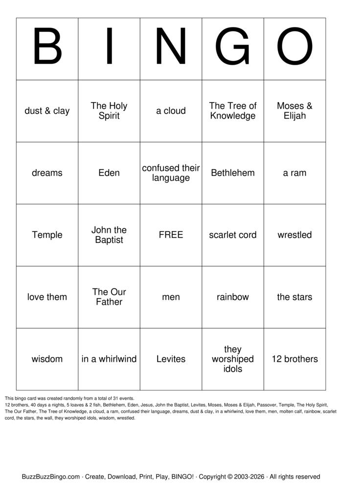Download Free Bible Bingo Cards