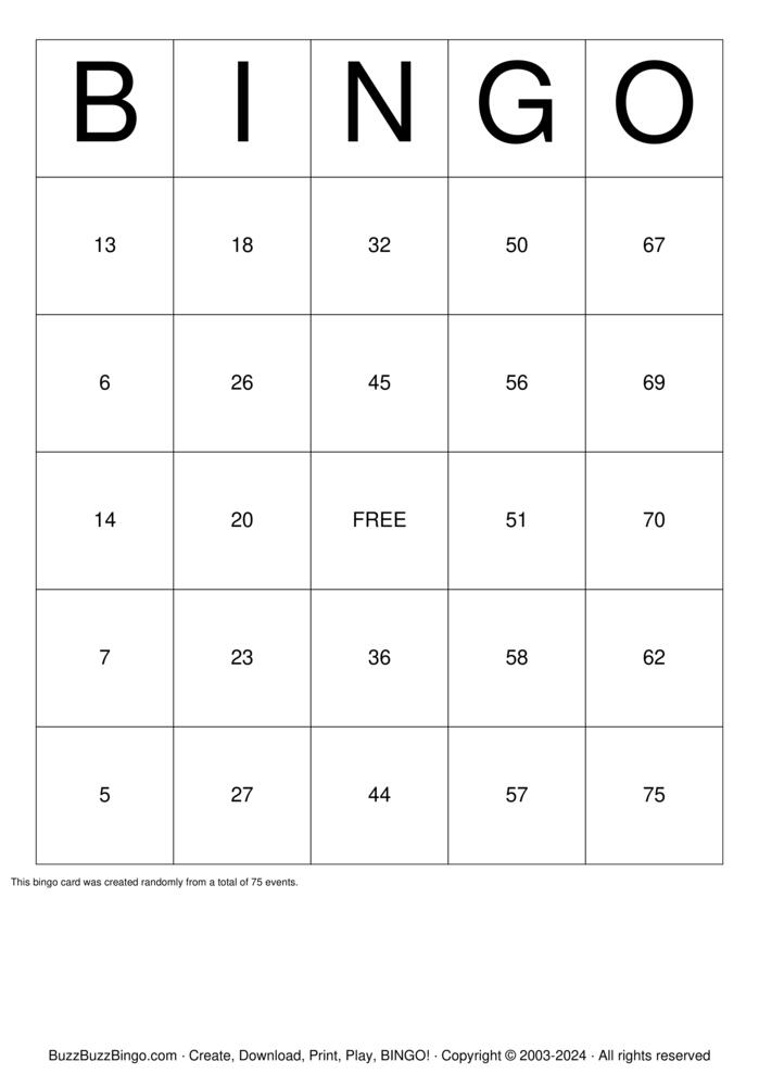 Download Free Classic Numbers 1-75 Bingo Cards