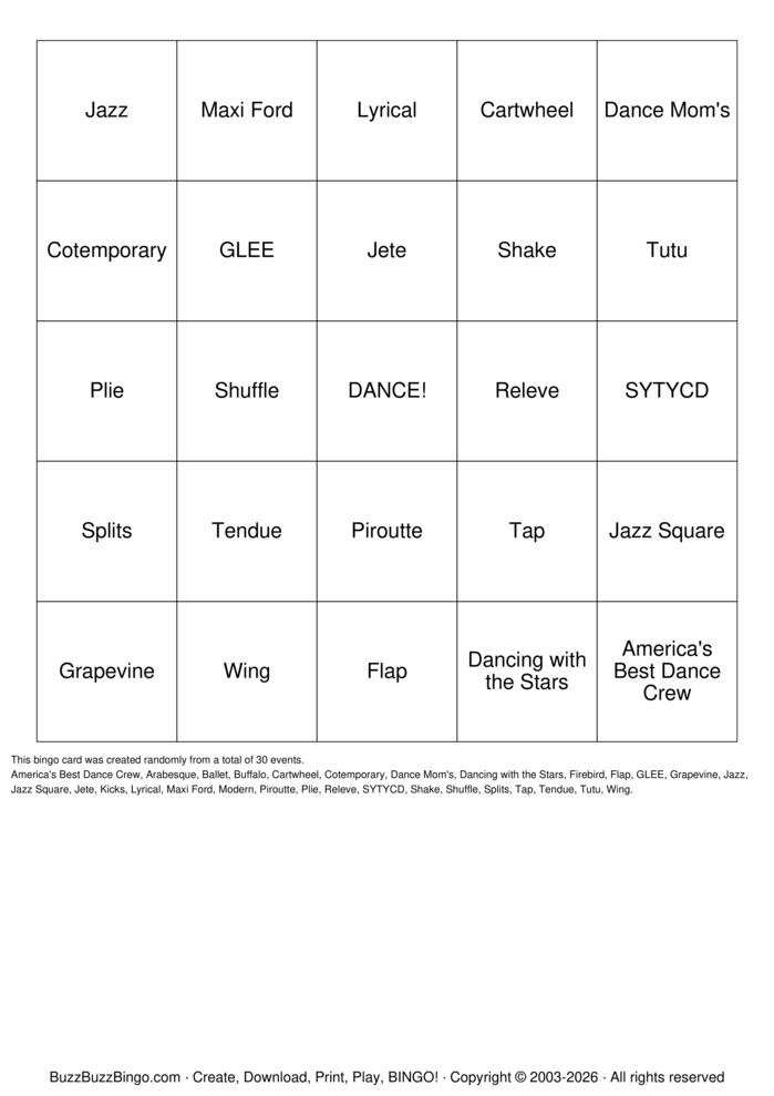 Download Free DANCing with the stars Bingo Cards Download Free DANCing with the stars Bingo Cards