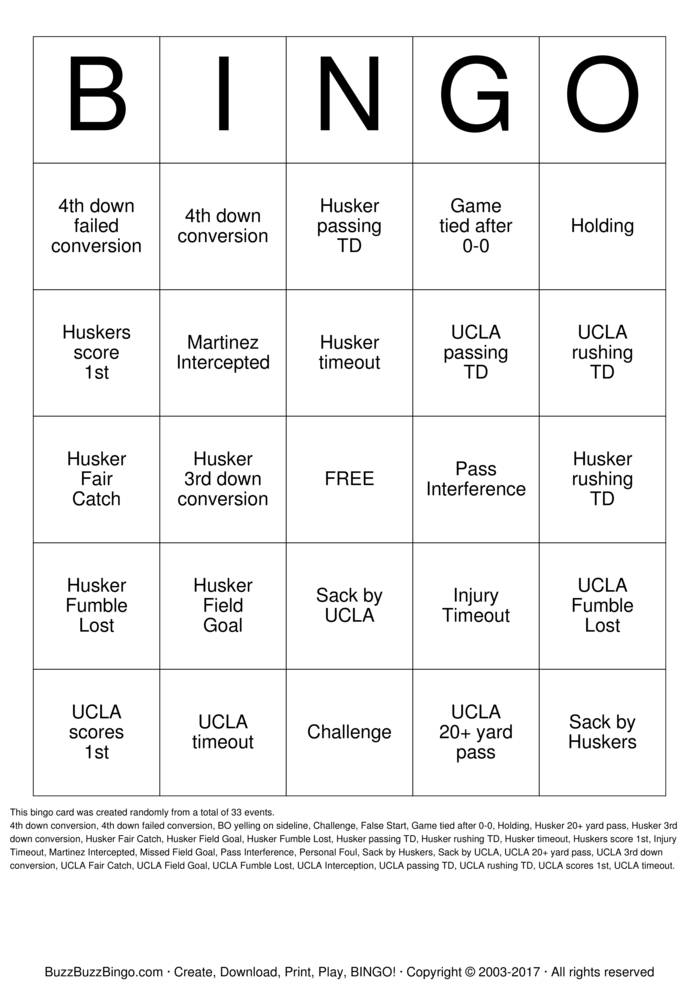 Download Free Football Bingo Cards Download Free Football Bingo Cards