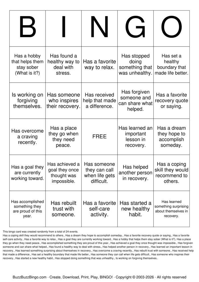 Download Free Group Therapy Bingo Bingo Cards