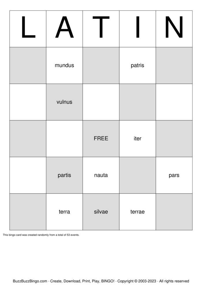 Latin Bingo Cards to Download, Print and Customize!