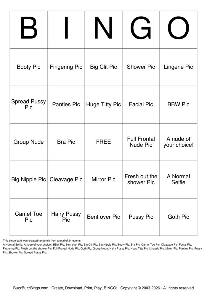 Download Free Nudes Bingo Cards