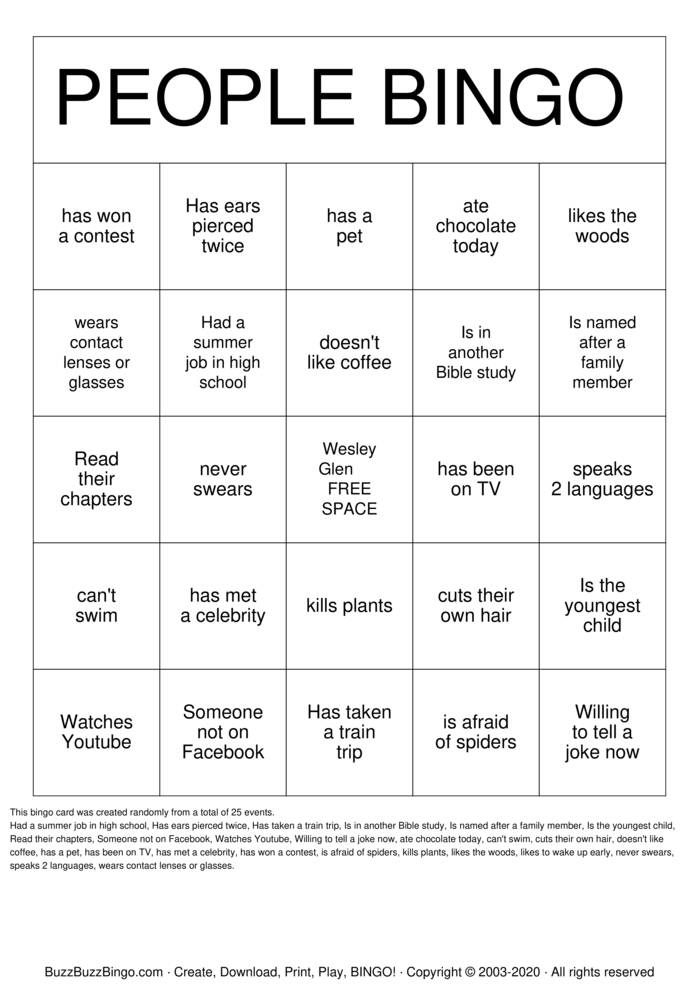 People Bingo Bingo Cards to Download, Print and Customize!