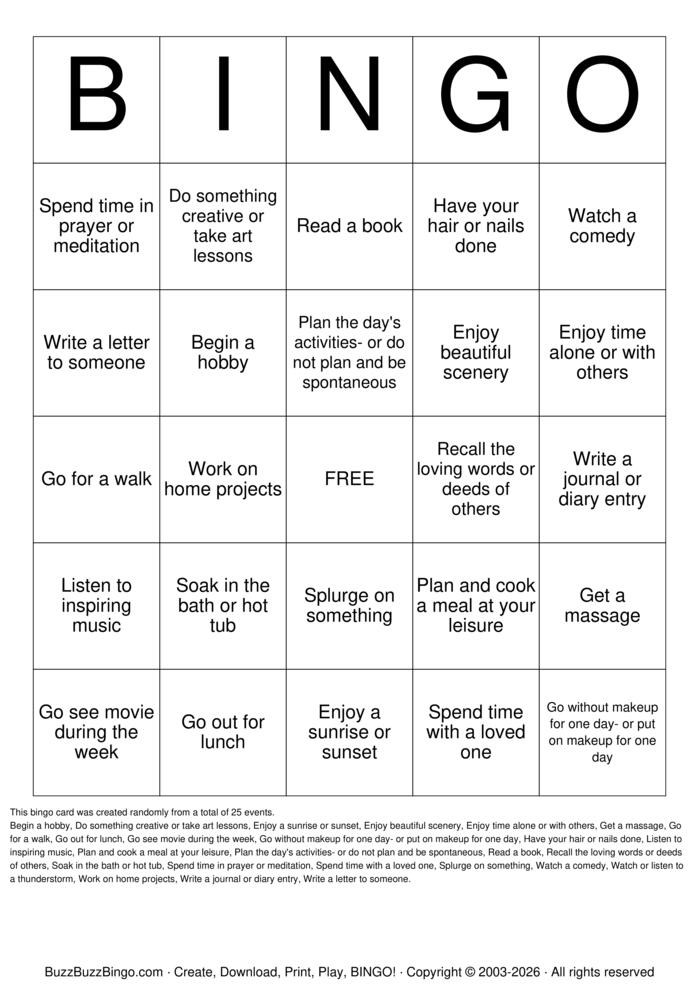 Download Free Pleasant Activities Bingo Cards