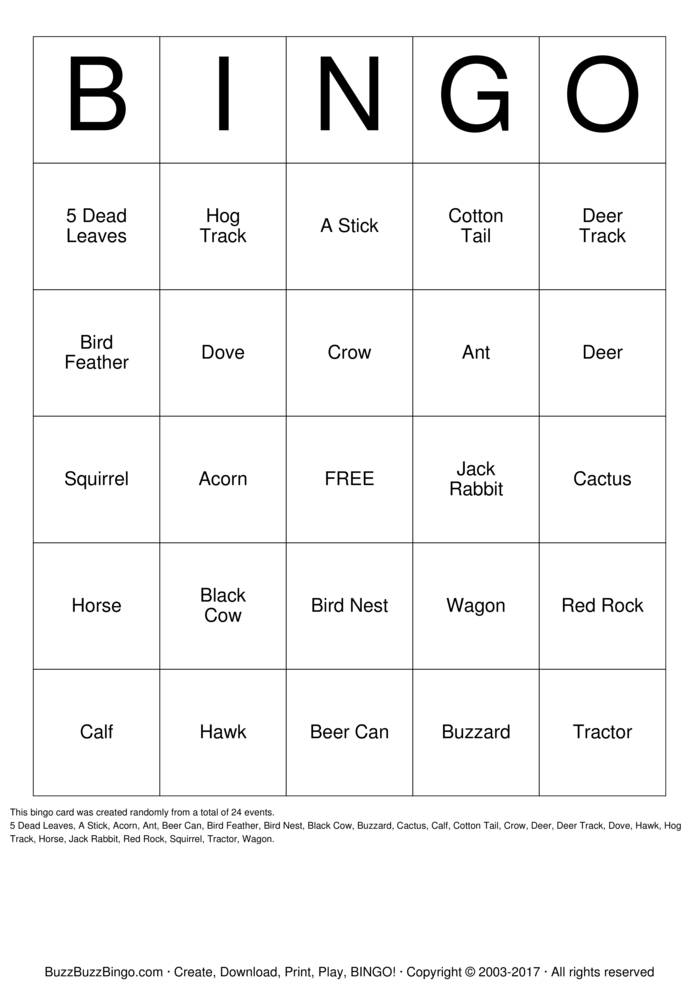 Download Free Ranch  Bingo Cards