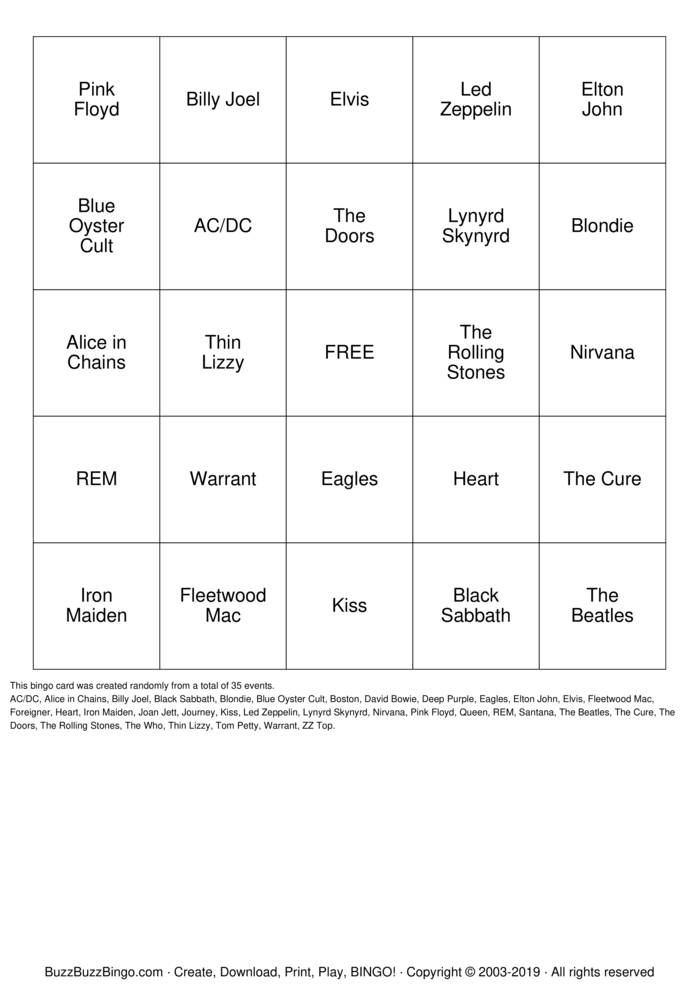 Download Free Rock 'N' Roll Bingo Cards Download Free Rock 'N' Roll Bingo Cards