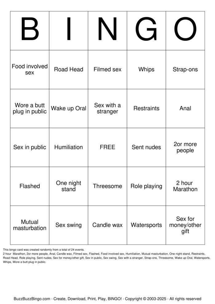 Download Free Sex Act Bingo Bingo Cards